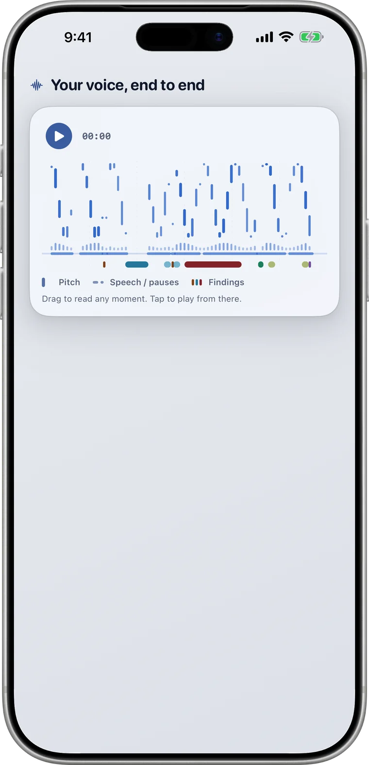 Rehearsal replay view showing pitch columns and speech rails over time